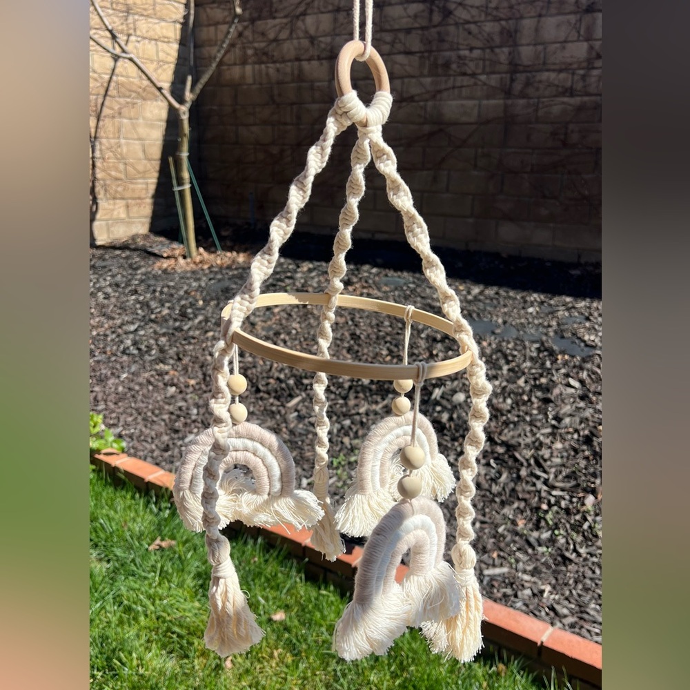 Boho Cream Rainbow Macrame Mobile